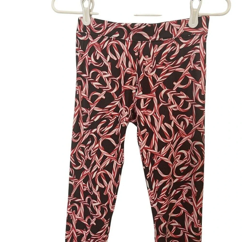 Justice Girls Candy Cane Christmas‎ Holiday Leggings Red Black Size 14